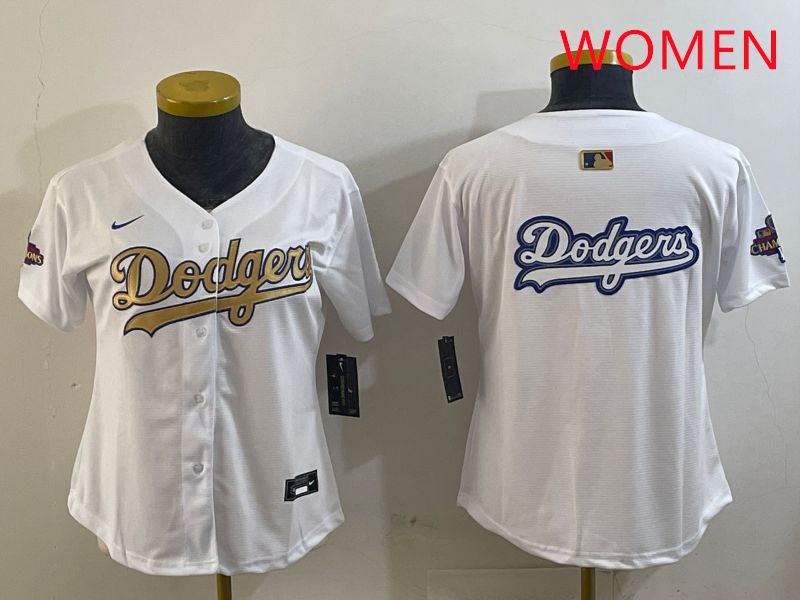 Women Los Angeles Dodgers Blank White Champion gold character 2025 Nike MLB Jersey style 13